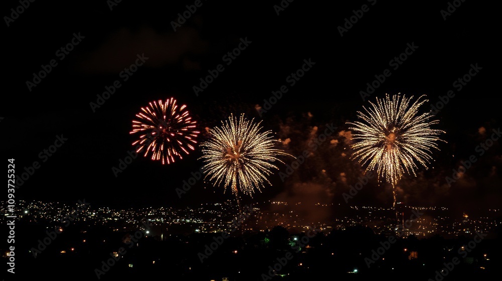 Spectacular Nighttime Fireworks Display Over Cityscape Spectacular Nighttime Fireworks Display Over Cityscape