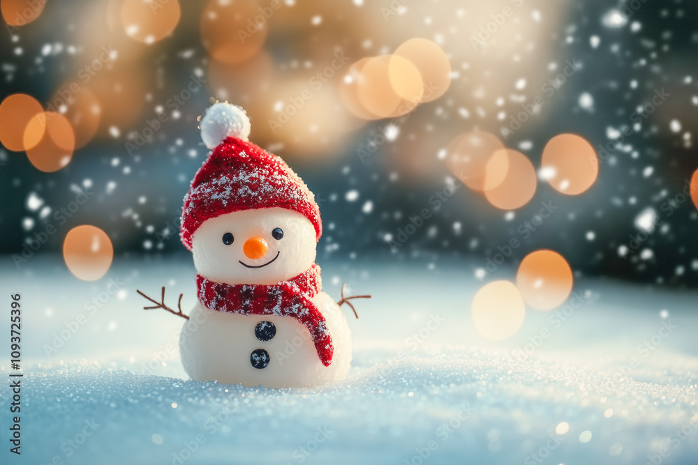 Smiling snowman with glowing bokeh Smiling snowman with glowing bokeh