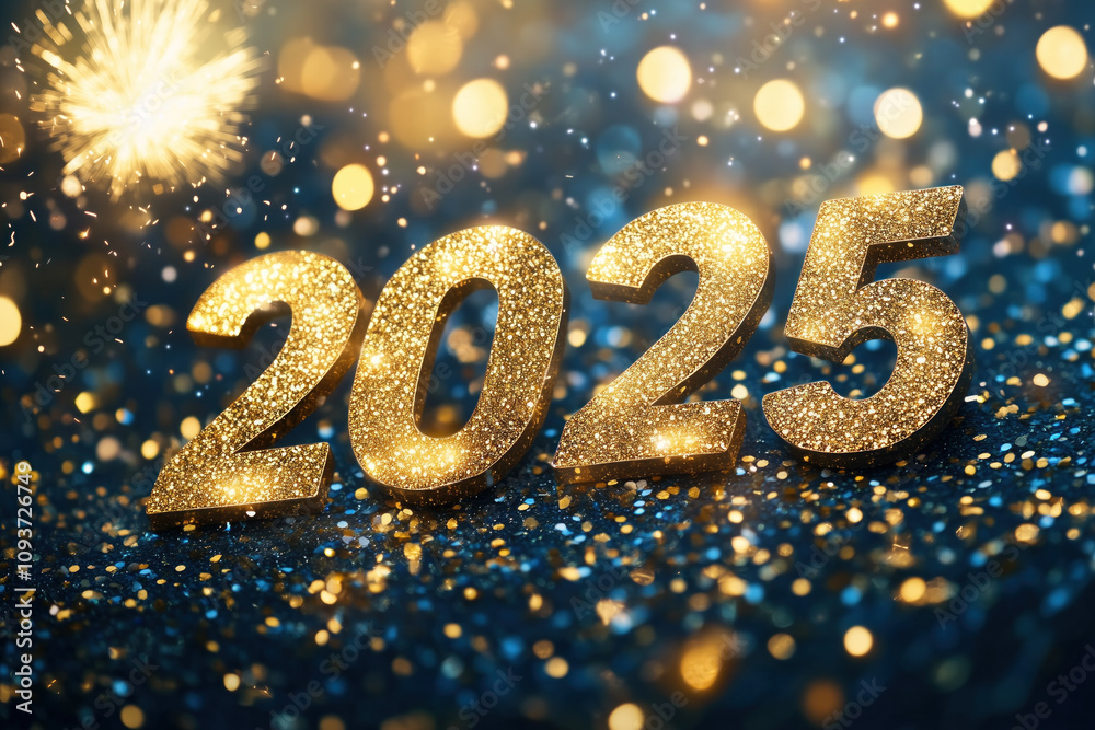 2025 with golden glitter in festive scene 2025 with golden glitter in festive scene