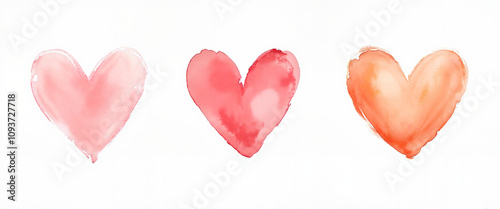 Watercolor heart shapes in pink and orange hues