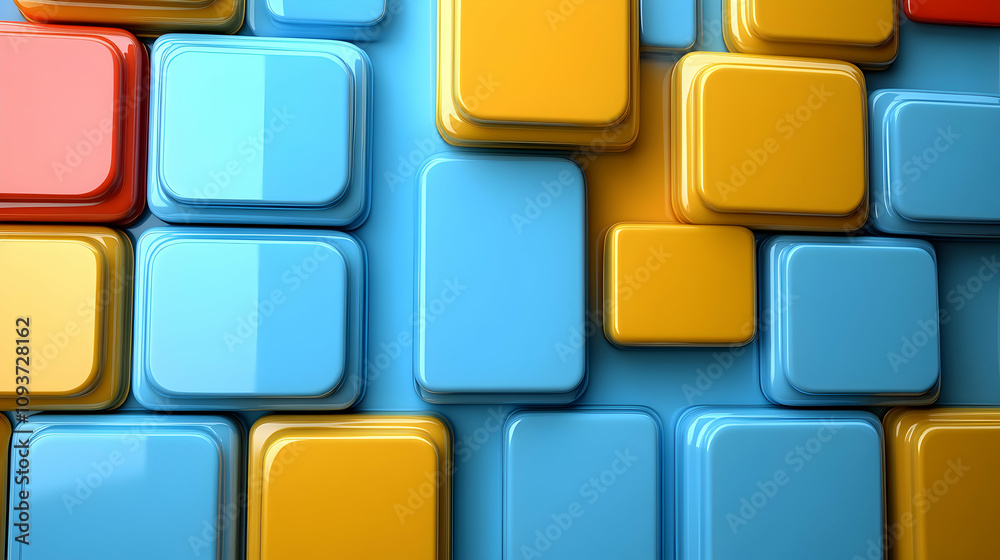 Colorful 3D Block Structures in Blue, Yellow, and Red Arranged in a Dynamic Pattern Creating a Vibrant Background for Modern Design Concepts and Creative Projects Colorful 3D Block Structures in Blue, Yellow, and Red Arranged in a Dynamic Pattern Creating a Vibrant Background for Modern Design Concepts and Creative Projects