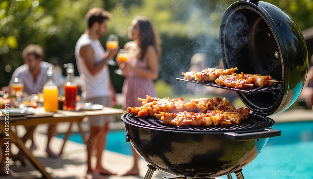 custom made wallpaper toronto digitalGrilled skewers on barbecue at summer pool party, BBQ party