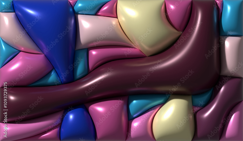Multicolored wavy shapes with shiny smooth surface, 3D rendering illustration Multicolored wavy shapes with shiny smooth surface, 3D rendering illustration