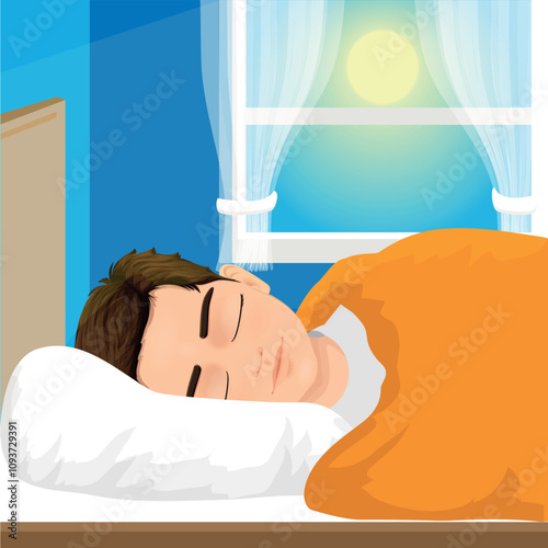 young and cute boy sleeping in his bed