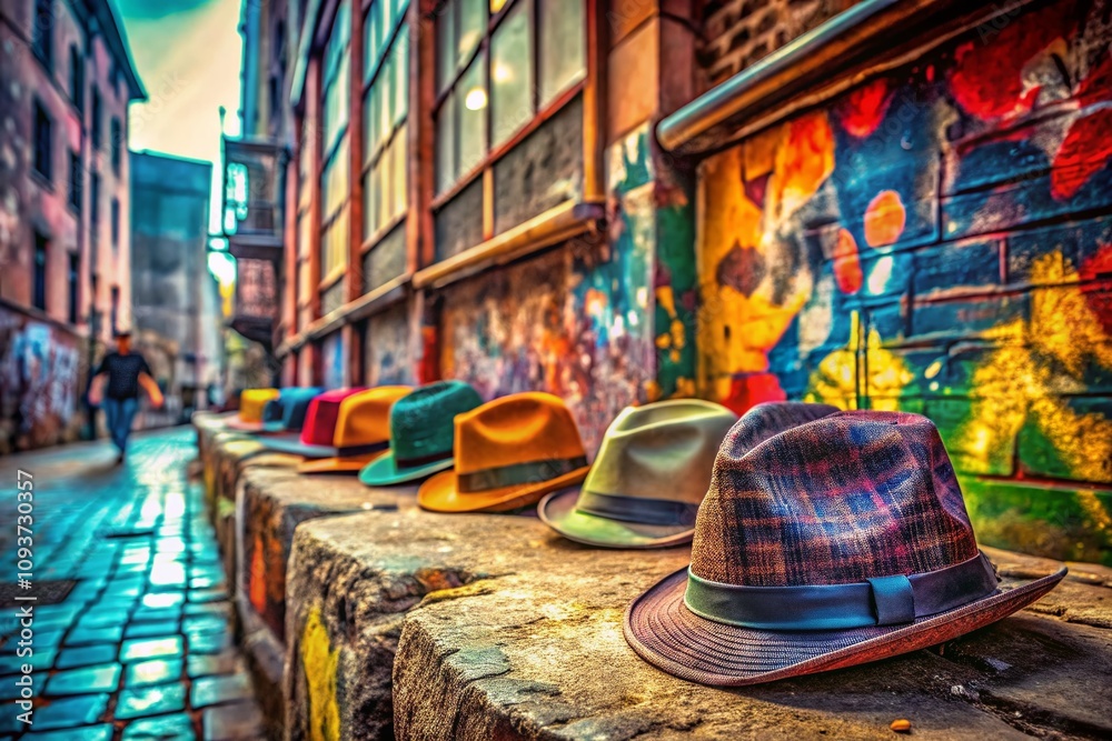 Urban Exploration Photography Featuring a Vector Collection of Stylish Hats and Creative Photo Props for Unique Visual Storytelling in Cityscapes