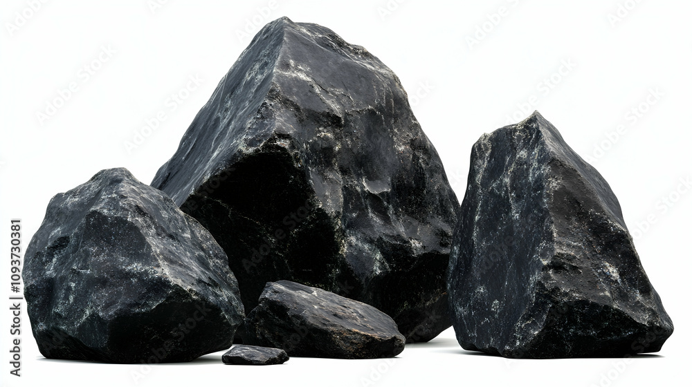 Large Dark Stones Forming a Natural Arrangement on a Neutral Background, Showcasing Unique Textures and Shapes for Use in Various Creative Projects Large Dark Stones Forming a Natural Arrangement on a Neutral Background, Showcasing Unique Textures and Shapes for Use in Various Creative Projects