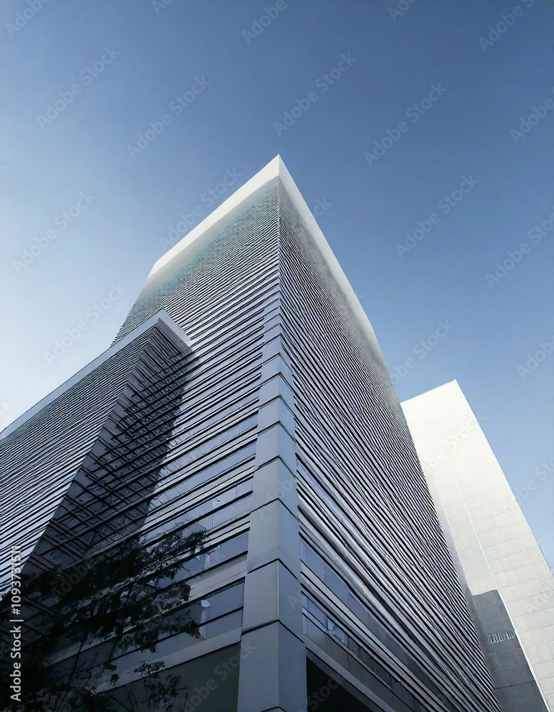 View of high rise glass office building on blue sky background,Business concept of future architecture,looking up to the sun light on the top of building. 3d rendering View of high rise glass office building on blue sky background,Business concept of future architecture,looking up to the sun light on the top of building. 3d rendering