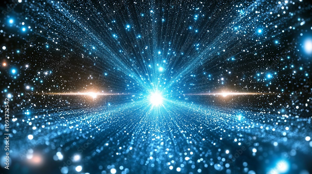 A brilliant burst of lights extends into the cosmos, evoking the wonder of space exploration and the mysteries of the universe in an awe-inspiring spectacle.