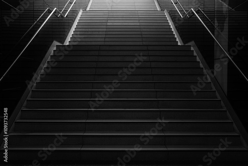 Treppe Rolltreppe zur U-Bahn in Düsseldorf in schwarz-weiß photo