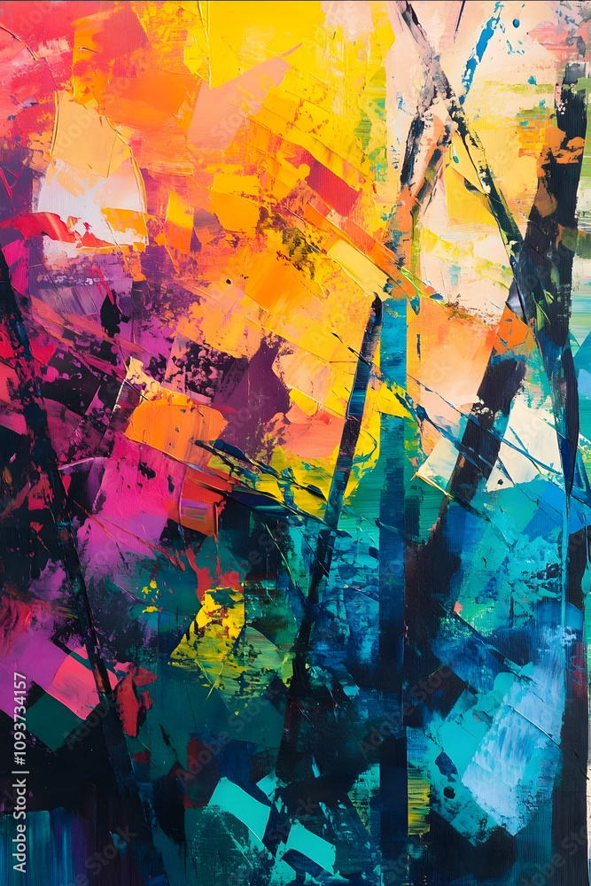 An abstract expressionist painting of an urban forest with bold brushstrokes and vibrant colors capturing the energy and movement in nature An abstract expressionist painting of an urban forest with bold brushstrokes and vibrant colors capturing the energy and movement in nature