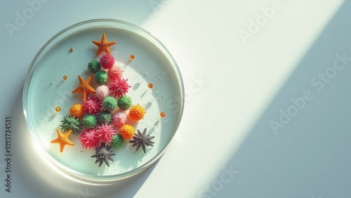 Christmas tree in petri dish on white background