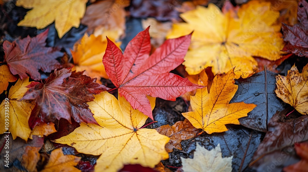 An evocative image depicting vibrant autumn leaves in shades of red, yellow, and brown lying scattered on the ground, capturing the essence of the fall season. An evocative image depicting vibrant autumn leaves in shades of red, yellow, and brown lying scattered on the ground, capturing the essence of the fall season.