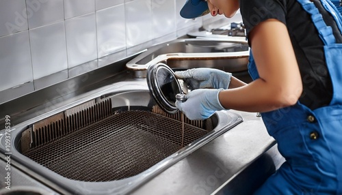 commercial kitchen precision plumber installs sanitary grease trap for restaurants food safety