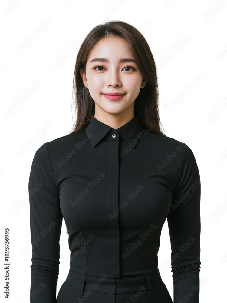 Waist-up portrait of a young Asian woman in black formal attire, elegant and professional Waist-up portrait of a young Asian woman in black formal attire, elegant and professional