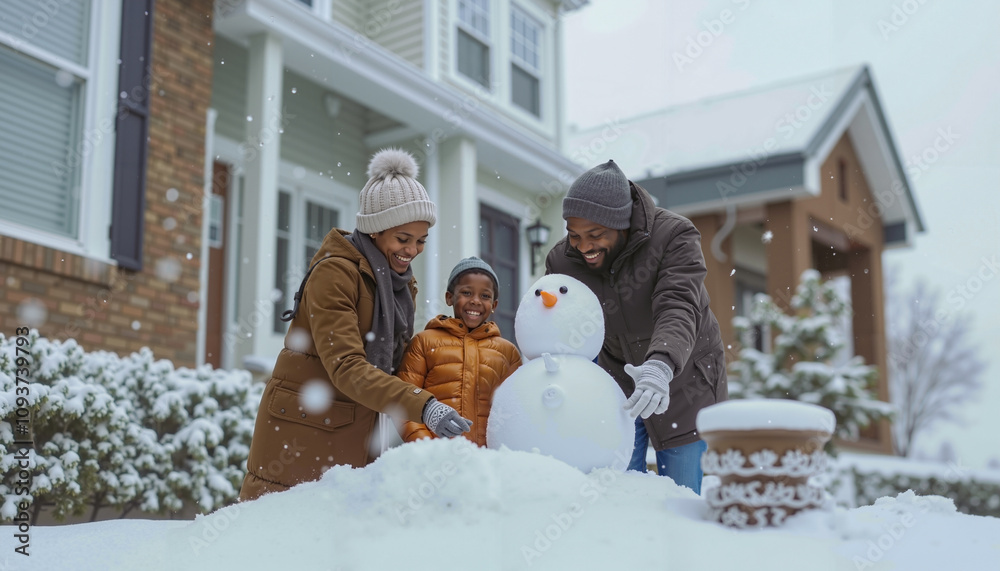 custom made wallpaper toronto digitalA family building a snowman in front of their home