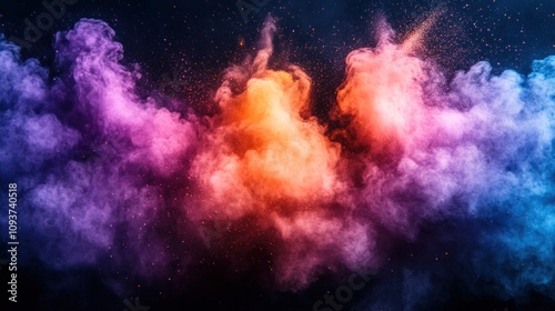 Colorful smoke explosion on black background.