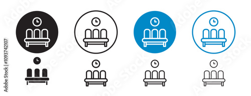 Set of 8 "Waiting room" icons 1 unexpanded vector, 1 silhouette - symbolizing a waiting room or reception area