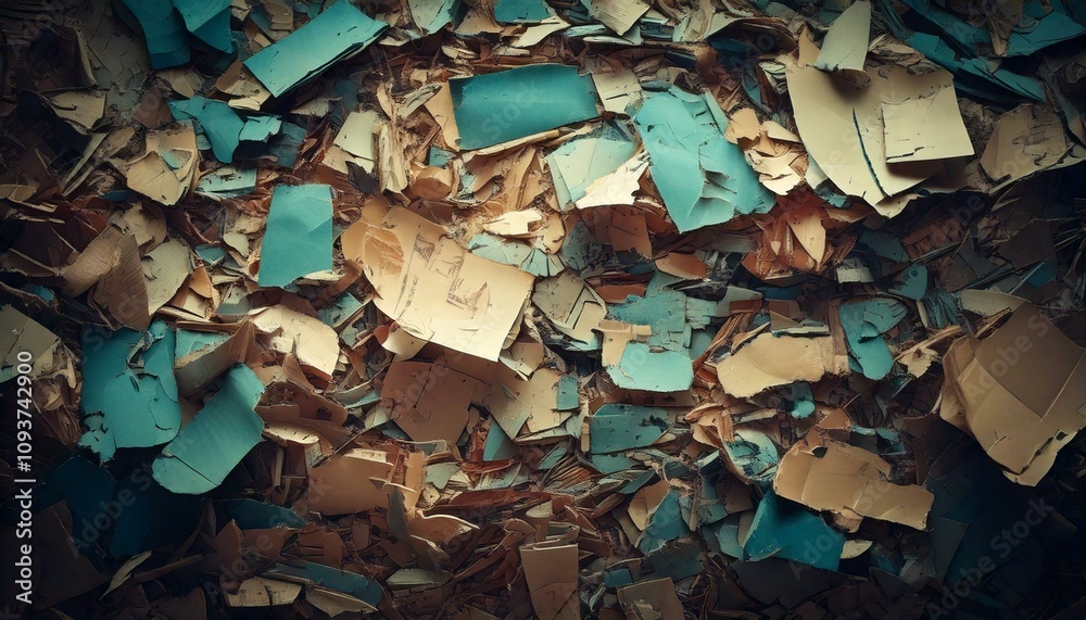 Torn paper scraps in rectangular shapes stacked loosely Torn paper scraps in rectangular shapes stacked loosely