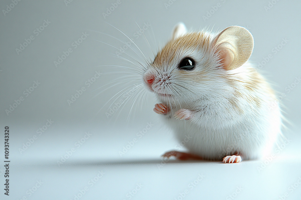 A photorealistic image of a curious white mouse, ideal for educational materials, pet care promotions, or children's products, capturing a cheerful atmosphere. A photorealistic image of a curious white mouse, ideal for educational materials, pet care promotions, or children's products, capturing a cheerful atmosphere.