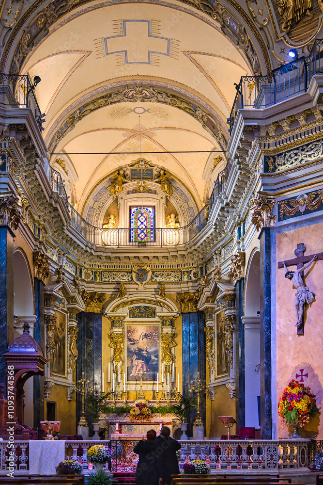 Fototapeta premium Interior of the Cathedral Sainte Raparate and Place Rossetti Square in Nice, France