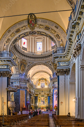 Interior of the Cathedral Sainte Raparate and Place Rossetti Square in Nice, France