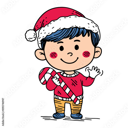 a Smiling Boy Dressed as Santa Claus celebrates Christmas