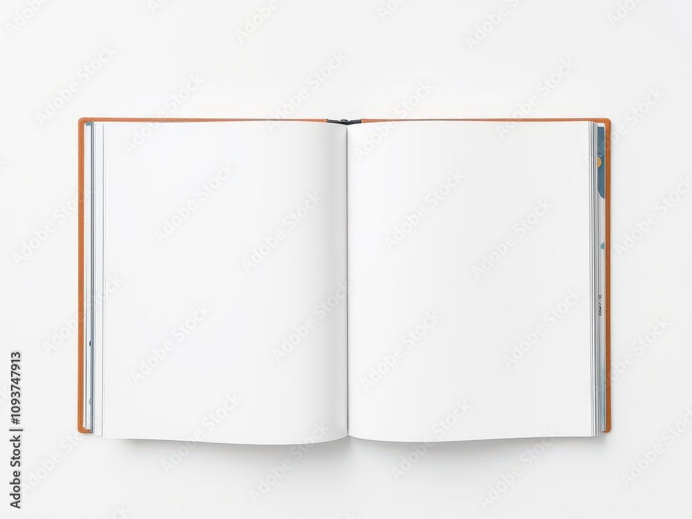 An open vertical photo album mockup on a white background with blank pages ready for customization, blank, open An open vertical photo album mockup on a white background with blank pages ready for customization, blank, open