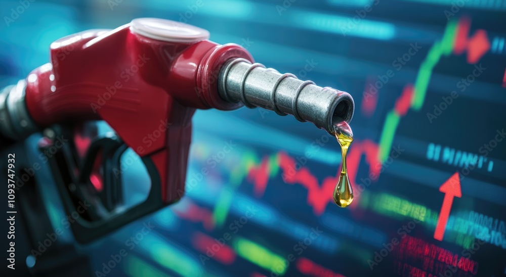 Fototapeta premium gasoline petroleum fuel nozzle with blurred background of oil price graph of the energy market business on a global industrial.