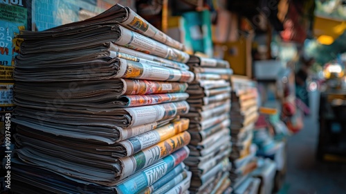Stack of Newspapers at a News Stand
