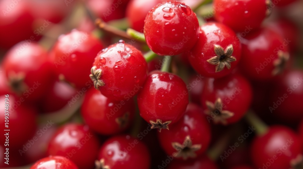 close-up of fresh rosehip berries with droplets of water, emphasizing their vibrant red color and rich texture, symbolizing immune support close-up of fresh rosehip berries with droplets of water, emphasizing their vibrant red color and rich texture, symbolizing immune support