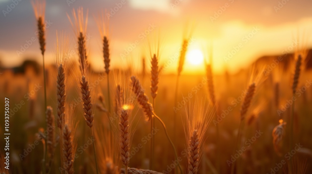 cozy meadow with wheat, grain and cereal in the sunset, farm, field, beautiful, golden hour cozy meadow with wheat, grain and cereal in the sunset, farm, field, beautiful, golden hour
