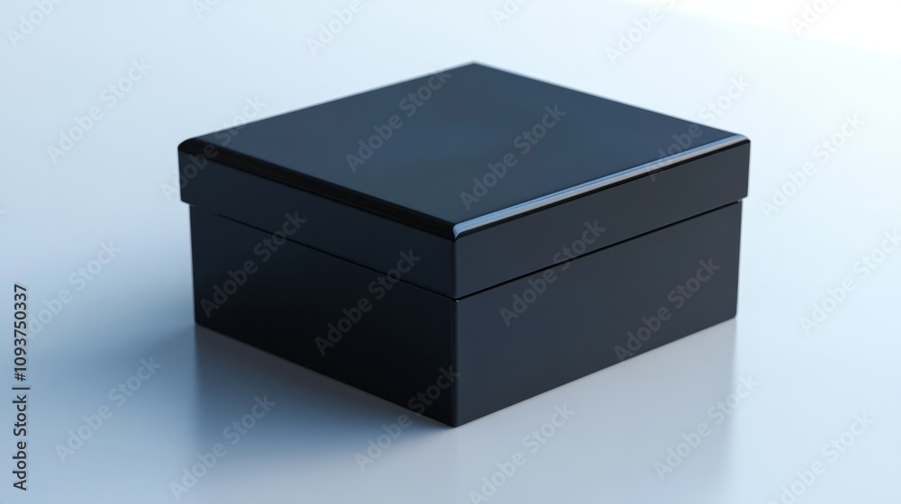 A rigid black matte box with a magnetic flap, perfectly centered on a plain white background A rigid black matte box with a magnetic flap, perfectly centered on a plain white background