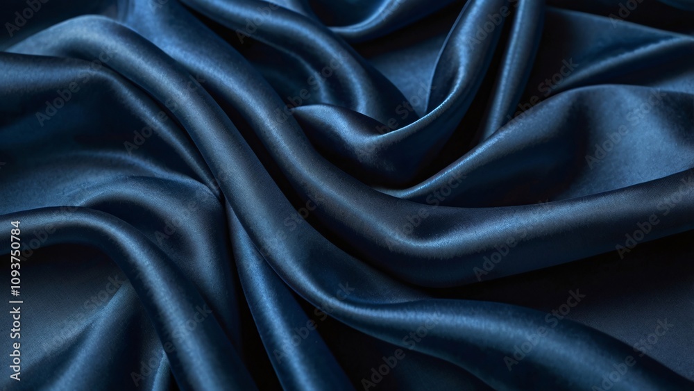 Fototapeta premium Dark Blue Satin Fabric in Sensual Flowing Folds, Captured with Moody Lighting and Rich Sheen V2