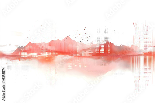 low resolution abstract landscape merging into dataviz charts and plots pastel watercolor pinkish warm pixelated graphic clean design white background logo photo