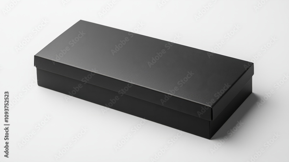 A sleek black rectangular box with sharp edges, closed, against a white background A sleek black rectangular box with sharp edges, closed, against a white background
