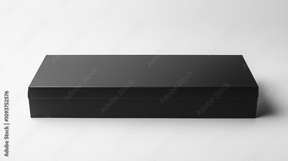 A sleek black rectangular box with sharp edges, closed, against a white background A sleek black rectangular box with sharp edges, closed, against a white background