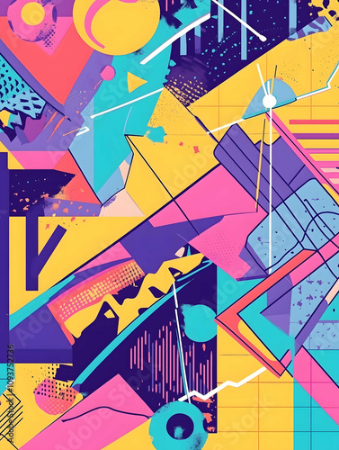 90s backgroundstyle flat colors celshaded vector graphics the background is colorful geometric shapes retrofuturistic bright and vibrant colors high contrast bold ou photo