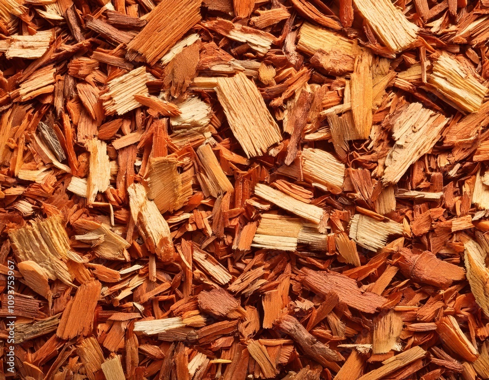 pile of woodchips, small chips and sticks of wood closeup texture macro pile of woodchips, small chips and sticks of wood closeup texture macro