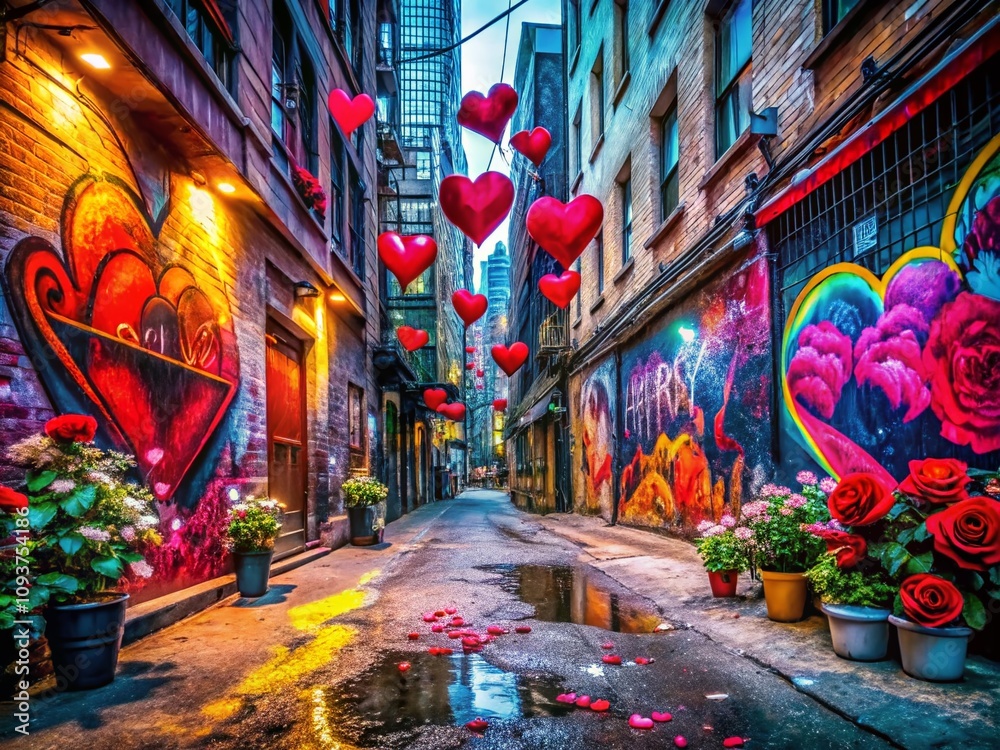 Obraz premium Vibrant Urban Exploration Photography Featuring Creative Valentine's Day Gifs in Gritty City Settings