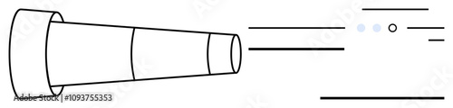 Vintage telescope extending forward with horizontal lines representing vision and perspective. Ideal for exploration, navigation, adventure, discovery, clarity, journey, education. Line metaphor