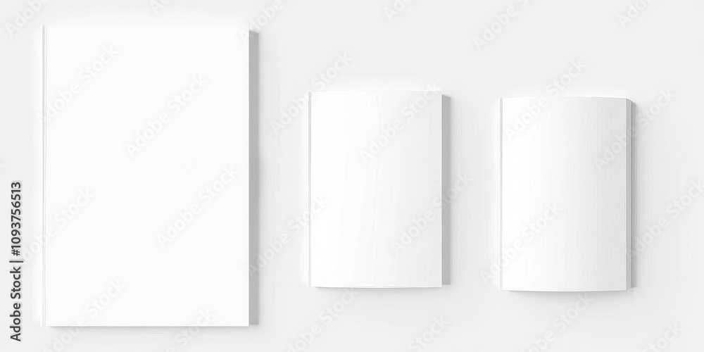 A set of three book cover mockups in small, medium, and large sizes on a neutral background, large, cover, template A set of three book cover mockups in small, medium, and large sizes on a neutral background, large, cover, template