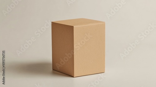 A small, simple kraft paper box with natural texture, standing upright on a white surface