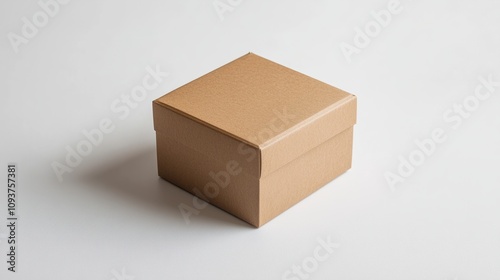 A small, square kraft paper box with a soft matte finish, sitting upright on a clean white surface