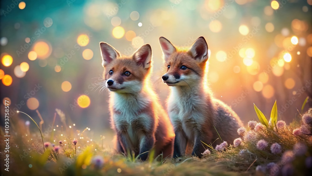 Fototapeta premium Adorable Silhouette of Foxes Against a Charming Background Perfect for Whimsical Decor and Nature-Themed Projects