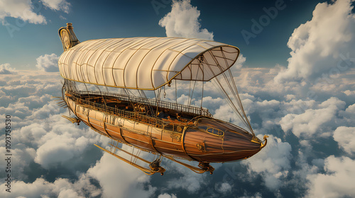 Experience the wonder of an airship journey, floating gracefully through the air and witnessing the world from above. Steampunk Airship Voyage. Illustration