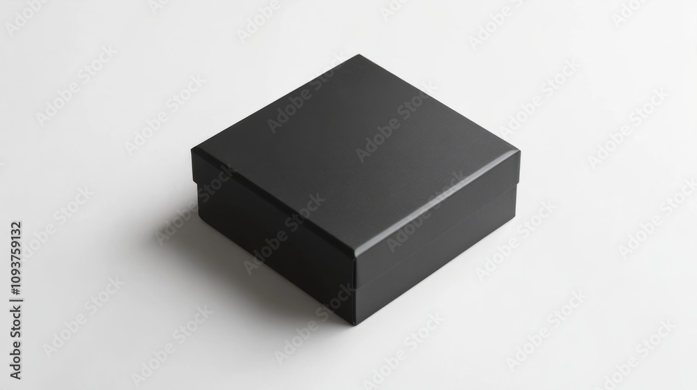 A square matte black box with sharp, clean lines, perfectly centered on a white background A square matte black box with sharp, clean lines, perfectly centered on a white background