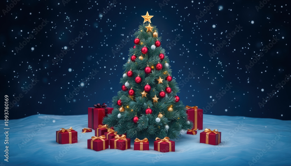 Obraz premium Majestic Christmas Tree in Snowy Winter Wonderland