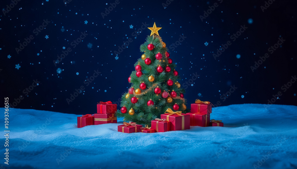 Obraz premium Majestic Christmas Tree in Snowy Winter Wonderland