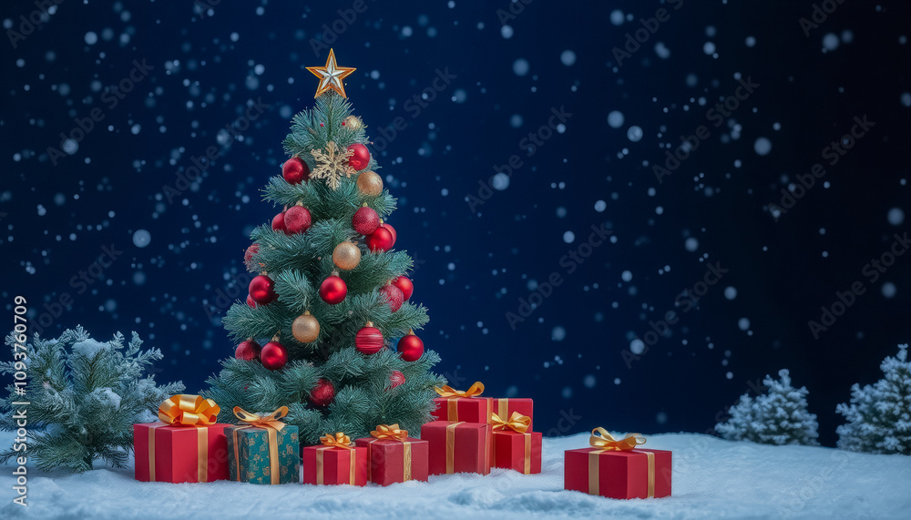 Obraz premium Majestic Christmas Tree in Snowy Winter Wonderland
