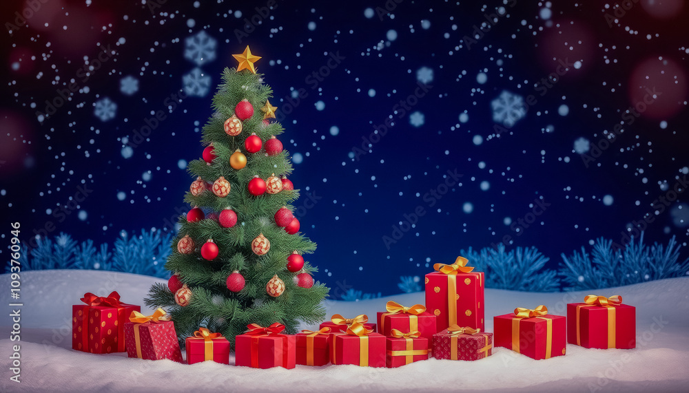 Obraz premium Majestic Christmas Tree in Snowy Winter Wonderland